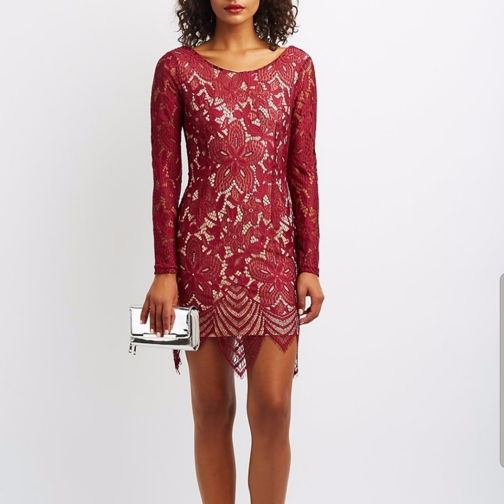 NWT Eyelash Lace Burgundy/Red Longsleeve Dress